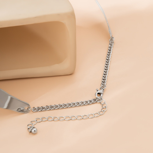 European and American cross-border jewelry, simple imitation pearl punk necklace, personalized business metal glossy ring necklace for women