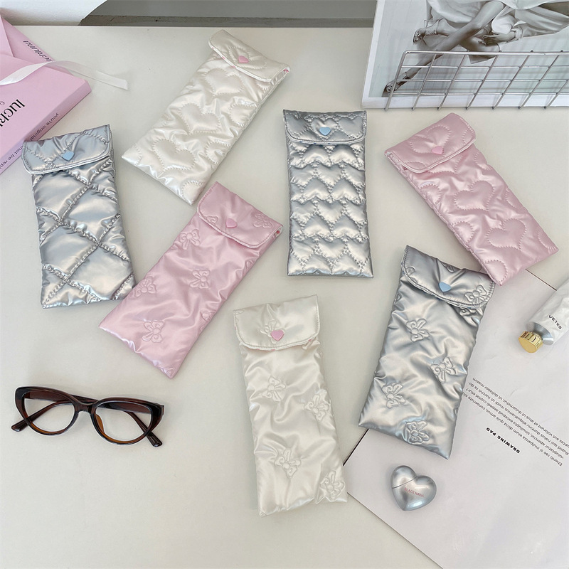 5755 Pu Bow Glasses Cosmetics Bag for Girls, Portable Cotton-Filled Soft Sunglasses, Portable Glasses Cosmetics Bag