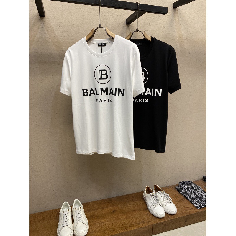 Balmain Balmain Spring and Summer New Letter Printed Logo Round Neck Thickeneded Short-Sleeved T-Shirt Casual Bottoming Shirt for Men