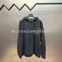 正确版 现货 LO家胸前假口袋皮牌重磅连帽卫衣高街宽松运动帽衫潮