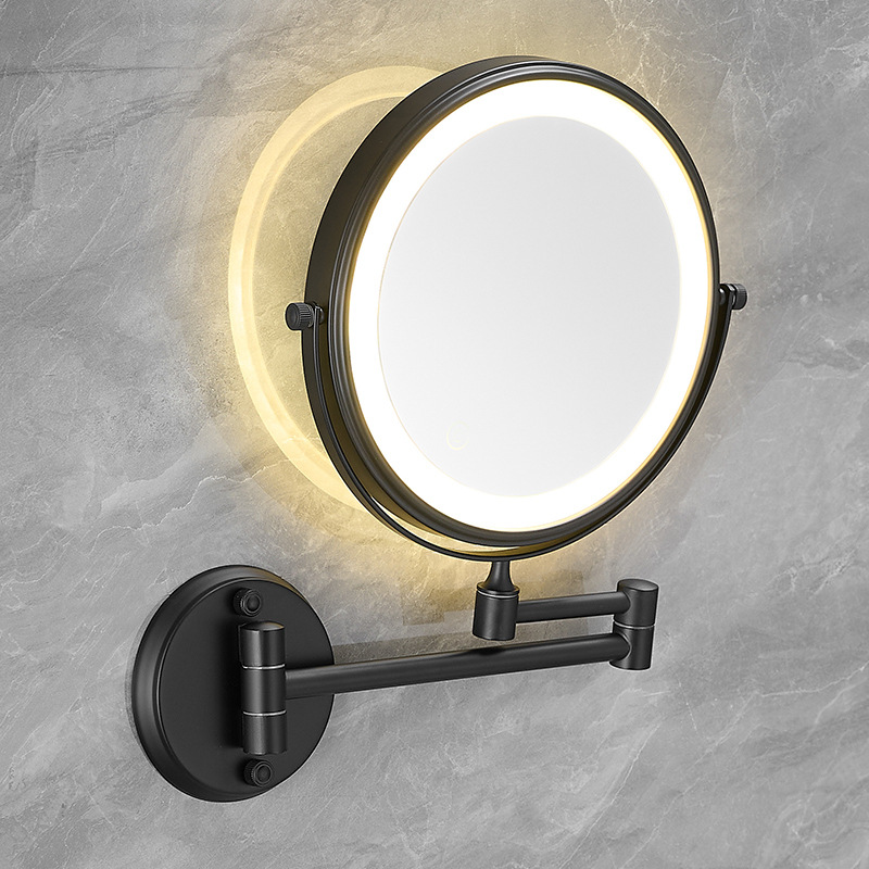 Folding Double-Sided Mirror, Wall-Mounted, Hotel Bathroom, Retractable Led Light, Magnifying Beauty Vanity Mirror, Portable