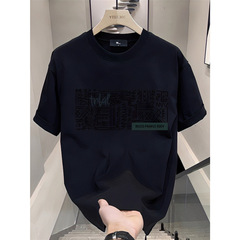 2024夏季新款純棉短袖t恤男女款圓領復古國潮痞帥上衣純色體恤衫