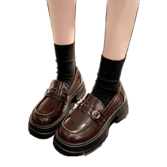 2025 Spring New Retro Easiest for Match Black Small Leather Shoes British Style Thick-Soled Loafers Soft-Soled Round-Toe Shoes for Women