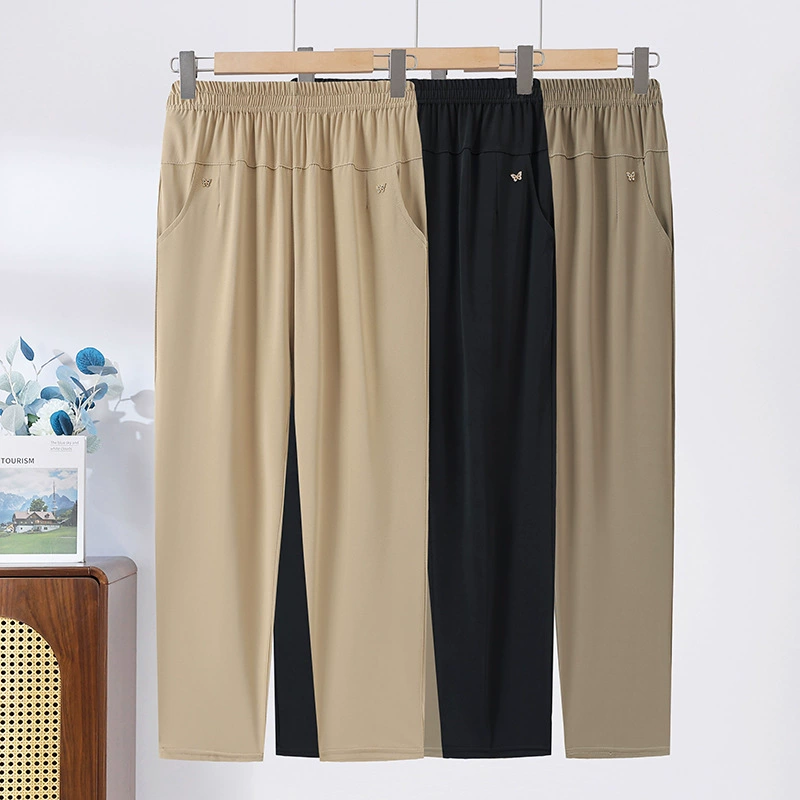 Мама Летние тонкие брюки Ледяной шелк Средние и пожилые женские повседневные брюки бабушка наряд укороченные брюки с высокой талией