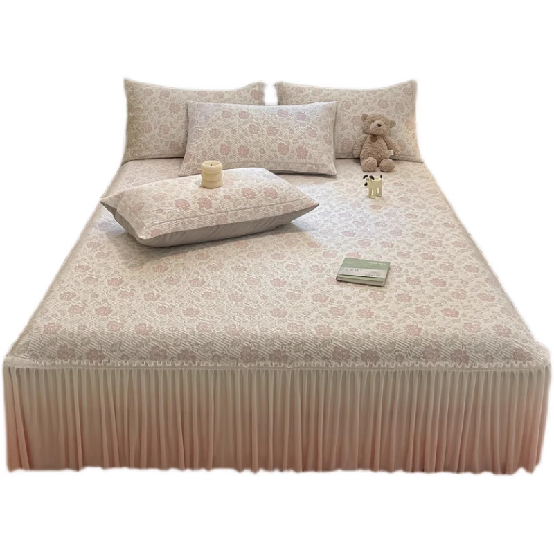 Sombrilla de verano de frijoles de hielo estilo cama 2025 nuevo colchón de seda de hielo funda protectora funda de cama juego de tres piezas 3