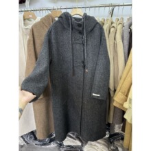 加大码300斤秋冬新款连帽牛角扣风衣女宽松慵懒韩系大衣毛呢外套