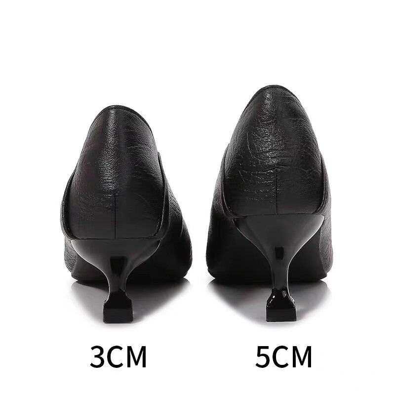 小さなヒールシングルシューズ女性のための 2025 春の新スタイル 3 センチメートルハイヒール 5cm ミディアムヒール猫ヒール黒プロの作業靴|undefined