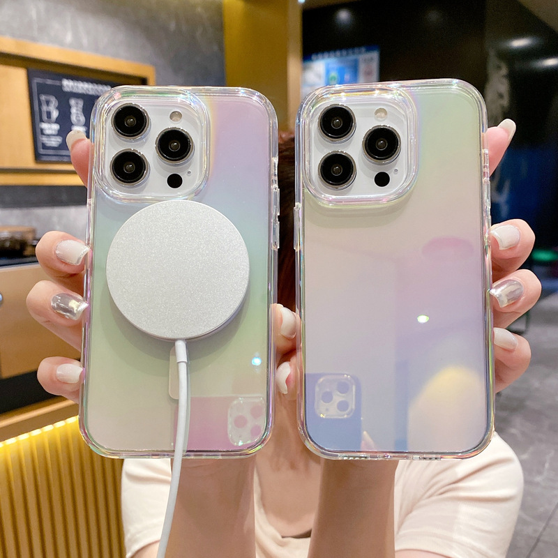 iPhone15 Colorful Gear4 Phone Case for Light Luxury Terminator Transparent Glitter Laser Gradient Magnetic Shell