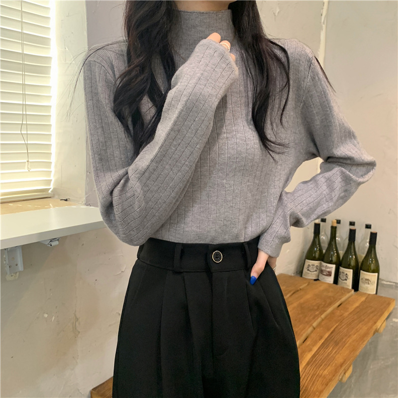 商品详情图_咖色针织衫女设计感小众2022年秋冬新款半高领长