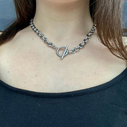 Amazon Hot Selling Cross-border Accessories Personalized Thick Chain Necklace European and American Street Fashion OT Hook Stackable Clavicle Chain 