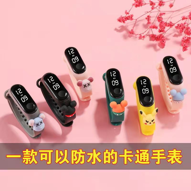 现货卡通儿童米3白灯学生运动防水触摸电子手表夜光LED公仔手环表