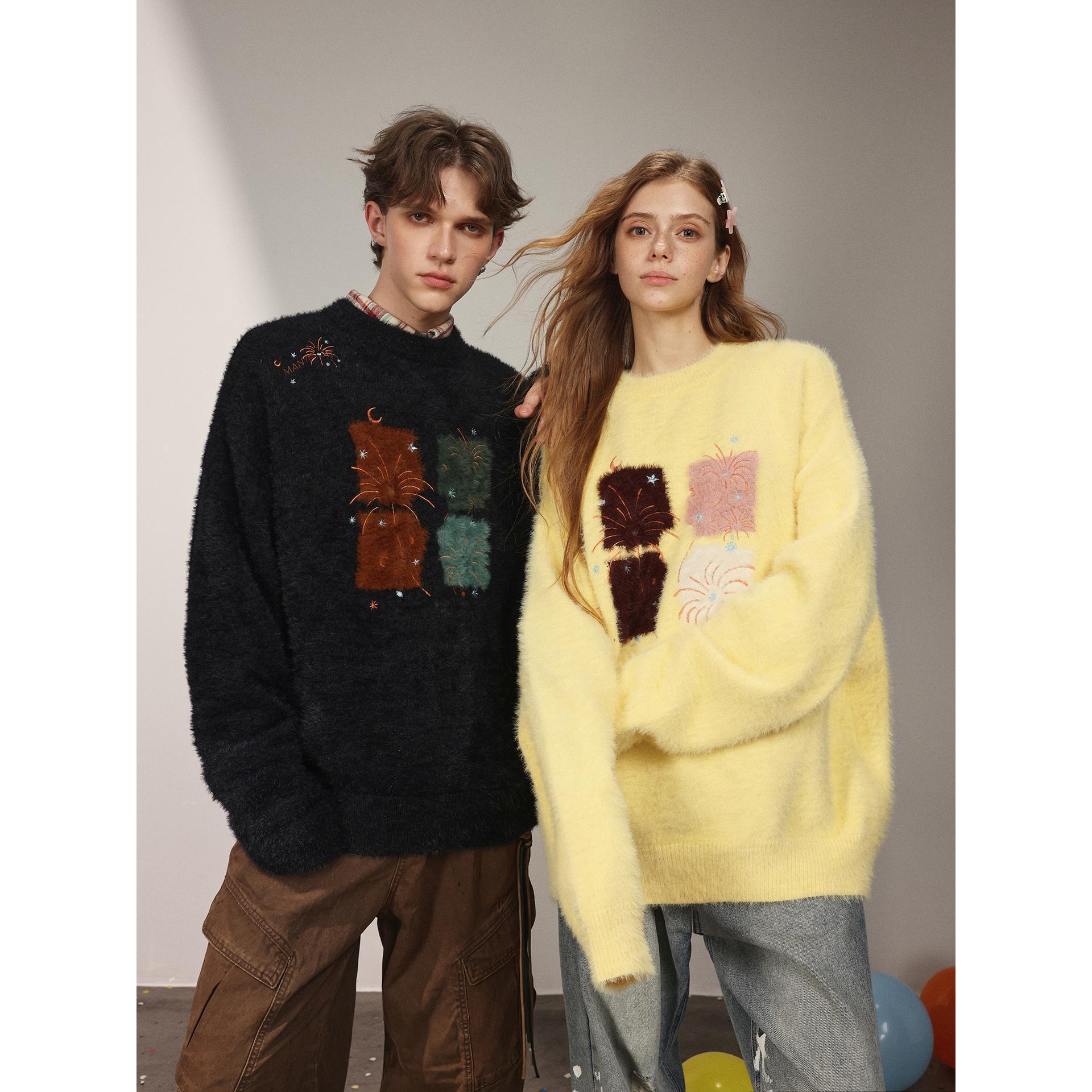 American High Street Embroidered Pullover Knitwear Men's Spring and Autum Couple Loose Casual Round Neck Knitwear Autum and Winter