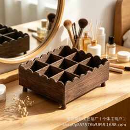 新款木质收纳盒跨境实木整理盒多用九宫格储物盒桌面化妆品收纳盒