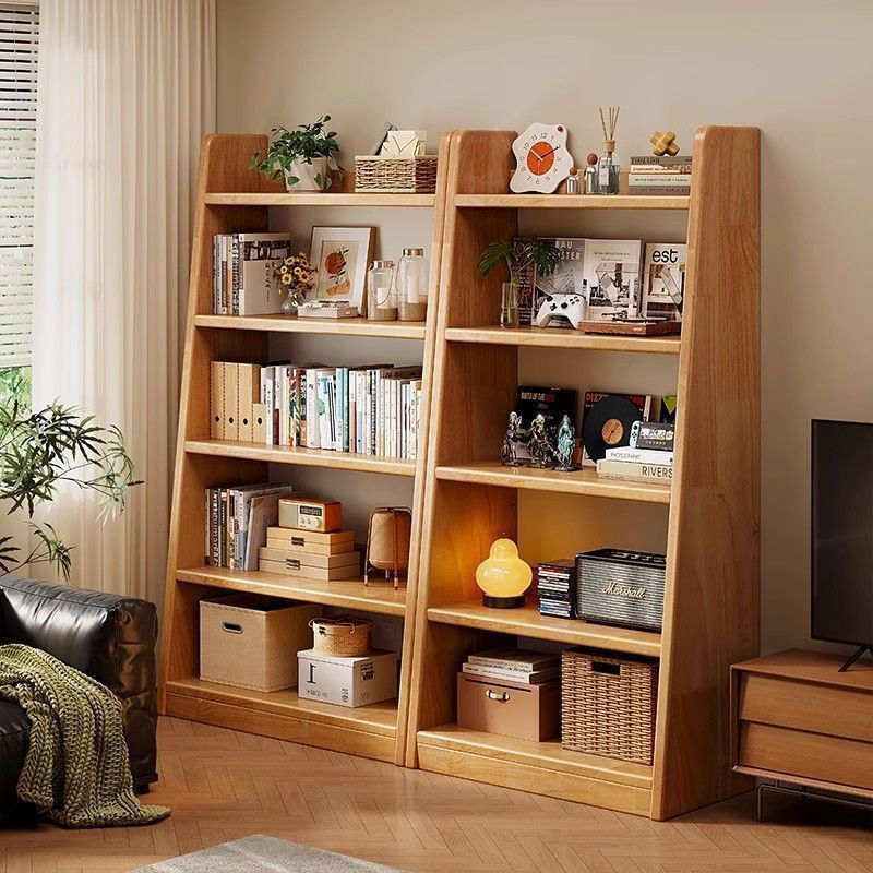 Solid Wood Bookshelf Ladder Storage Rack Storage Children's Wall-Mounted Home Student Living Room Integrated Simple Storage Cabinet Bookcase