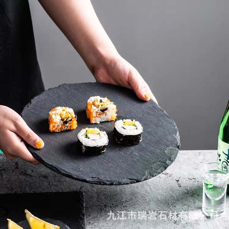 Suministro directo de fábrica Placa de pizarra natural creativo negro pizarra carne bandeja barbacoa Sushi Rock vajilla placa