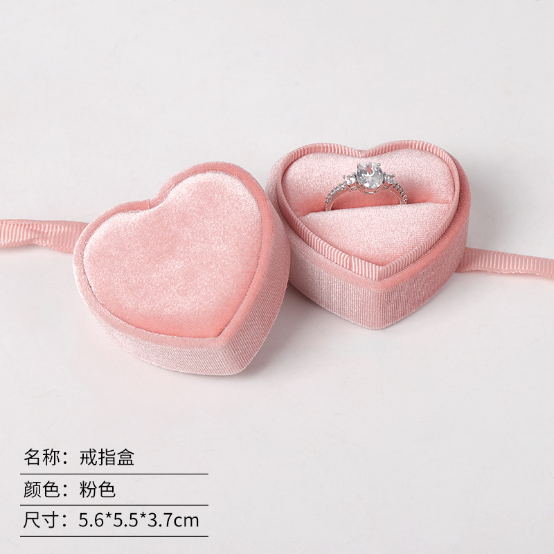 Caja de embalaje de joyas de anillo de terciopelo en forma de corazón redondo caja de joyas de terciopelo coreano caja de joyas de terciopelo Tiandi cubierta caja de joyas de cinta image 21