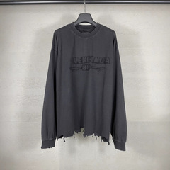 パリ高バージョンB家ss 25アルファベットロゴ布刺繍洗水裾がゆるい長袖tシャツ
