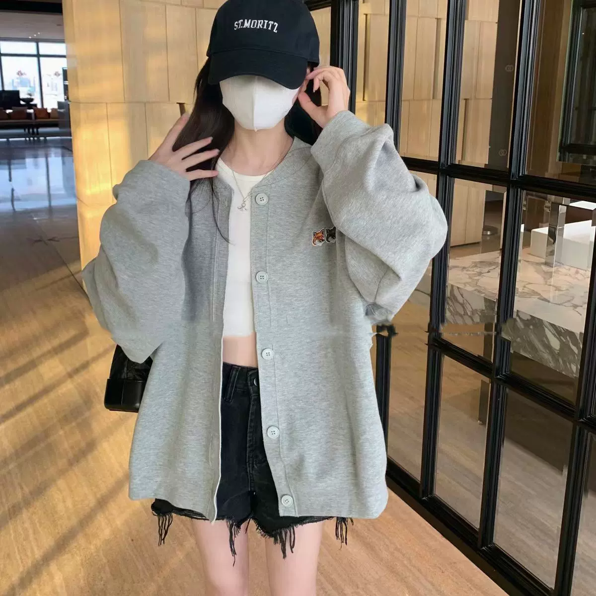 ADER卫衣开衫外套女2023秋季新款宽松休闲狐狸刺绣上衣立体刺绣