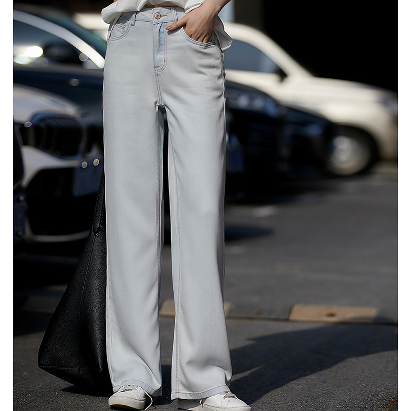 Tencel Mulberry Silk Air Conditioning Jeans Shown Leg Long Straight Trousers Silk Women's Casual Pants Summer New