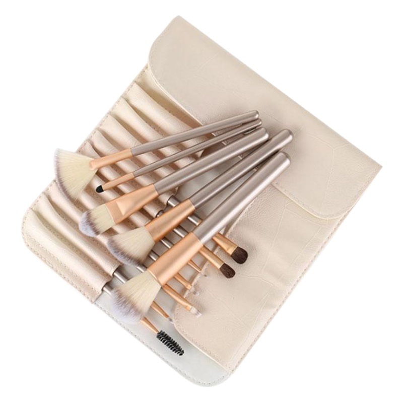 Fábrica al por mayor-blanco cremoso pinceles de maquillaje traje en forma de abanico 24 champán herramientas de maquillaje pelo sintético