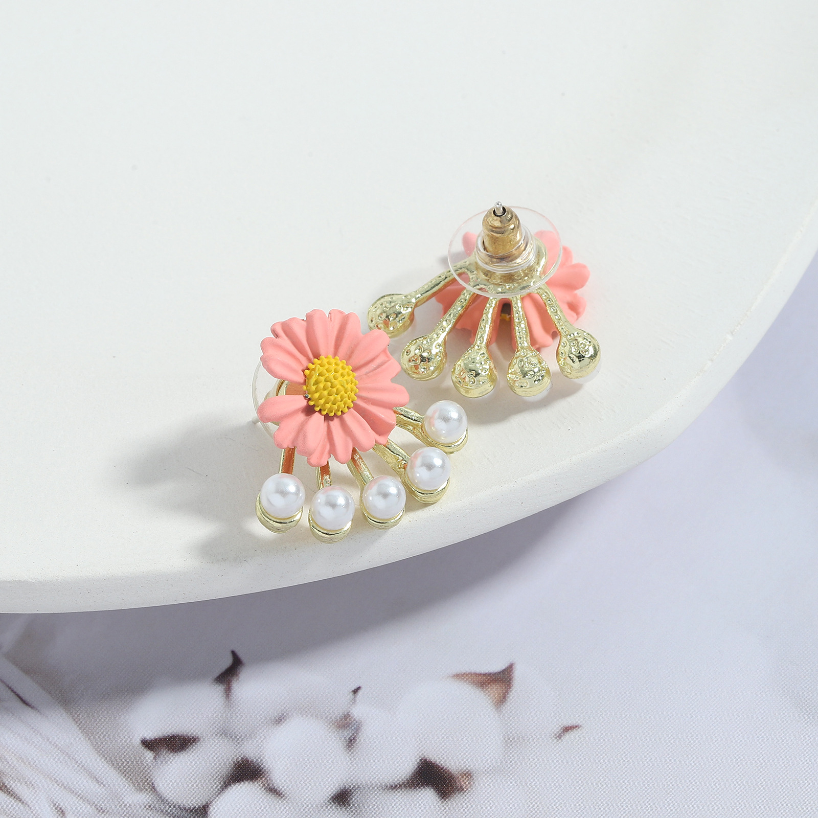 Fashion Flower Inlaid Pearls Colored Petals Earrings display picture 15