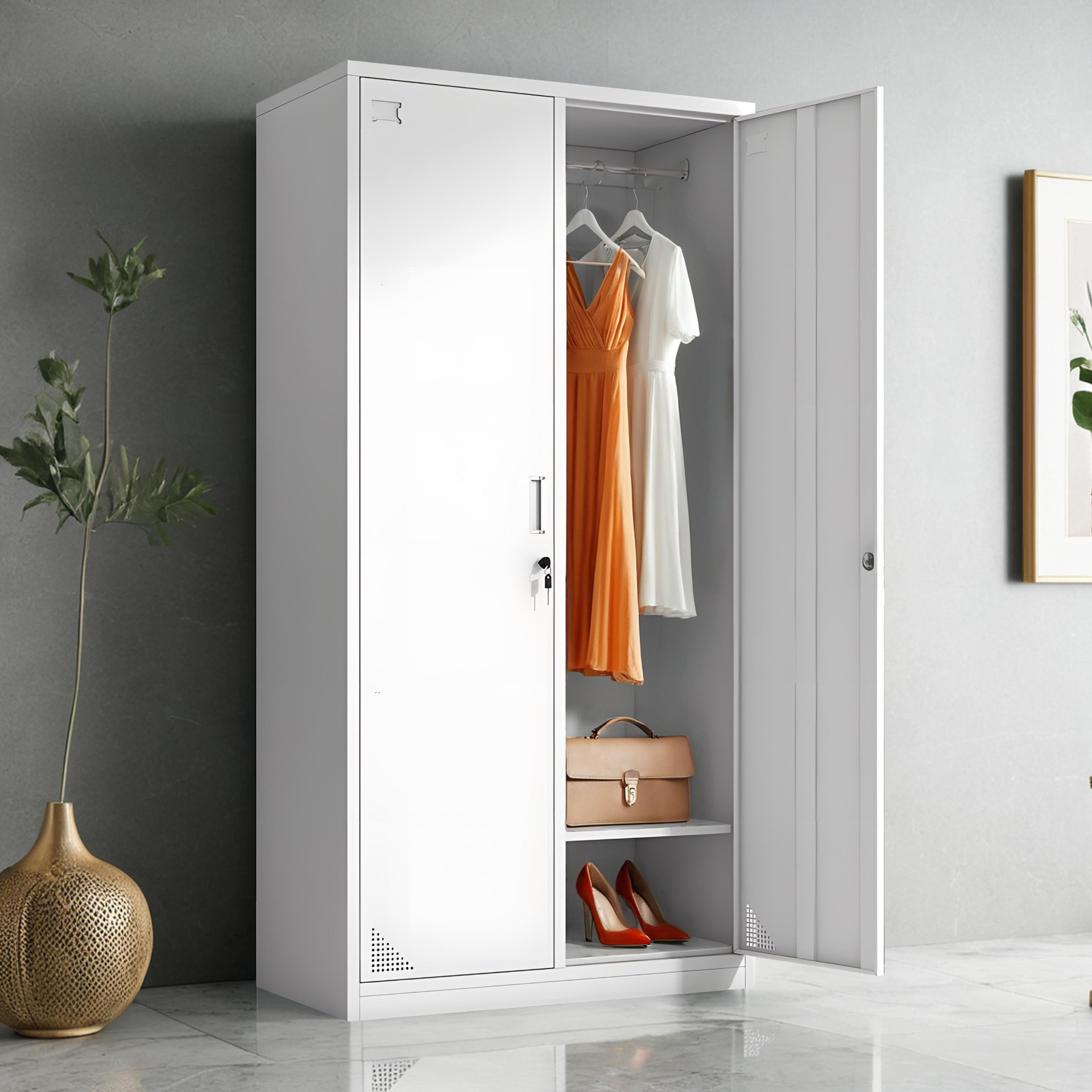 员工更衣柜二门储物柜四门浴室换衣柜子带锁24门铁皮鞋柜加厚款