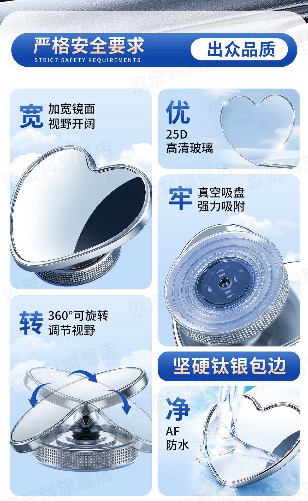Car Reversing Small Round Mirror, High-Definition Reflective Blind Spot Mirror, Rearview Mirror Auxiliary Mirror, 360-Degree Blind Spot Device, Suction Cup Type