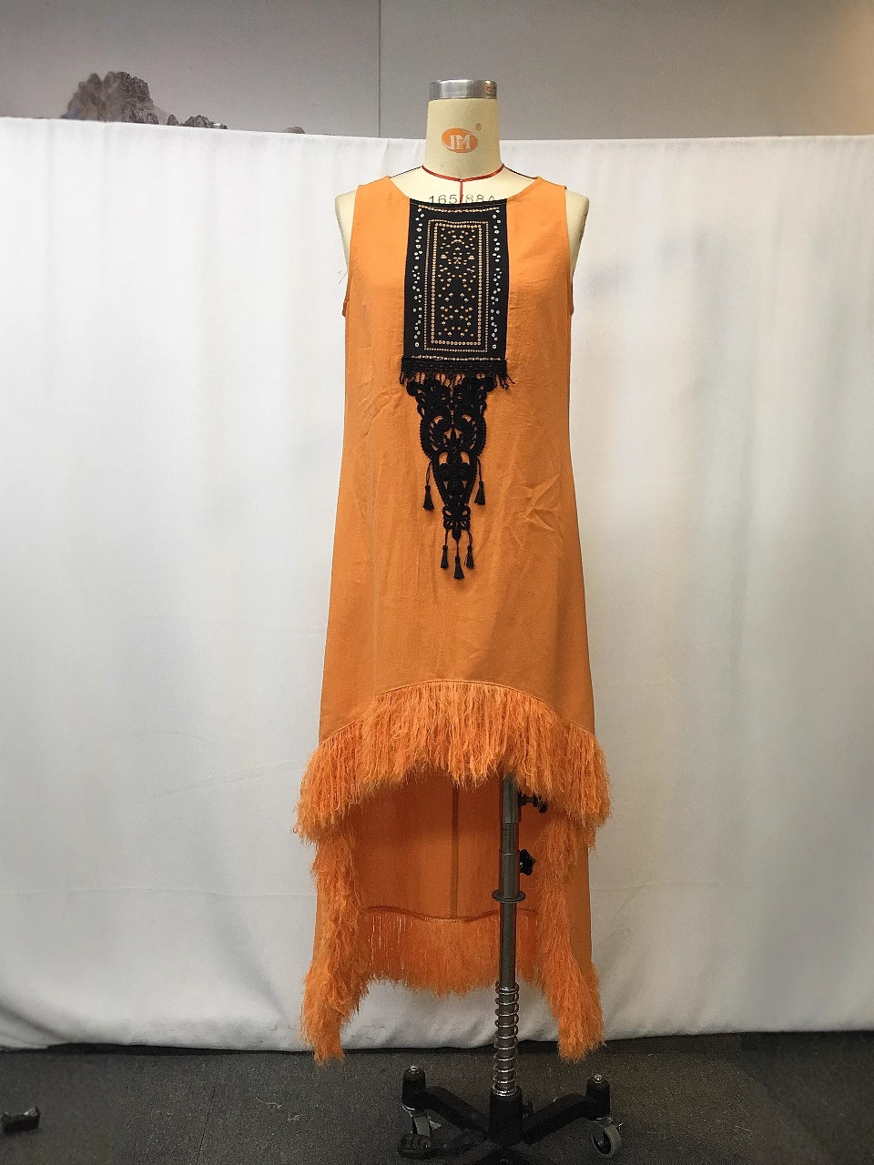 Women's Vintage Western Denim Style Casual Stitched Fringe Dress_ecoleips.com