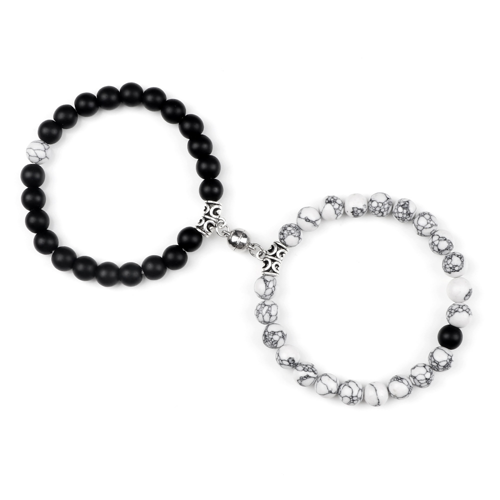 creative couple bracelets, magnet attraction 8mm round bead bracelets, a pair of men and women bracelets for long distance love commemoration_voghion.com