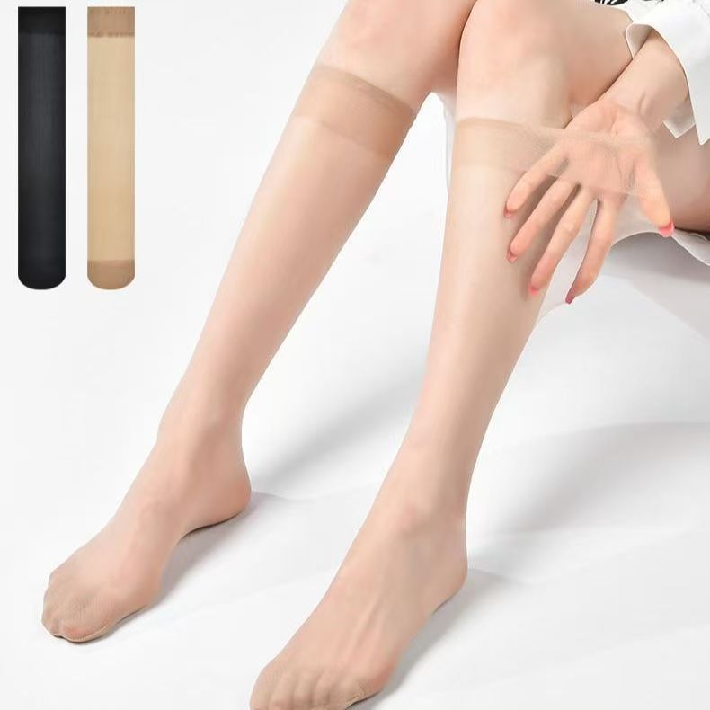 2025 Summer Stockings Women's Mid-Calf Socks Thin Flesh Color Black Mid-Calf Casual Sexy Transparent Crystal Calf Socks