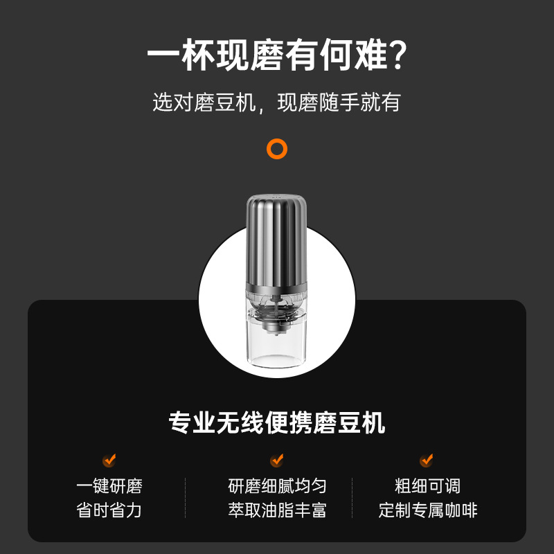 Carefully Selected Electric Coffee Grinder, Portable Wireless Bean Grinder, USB Fully Automatic Charging, Outdoor Party, Adjustable Thickness