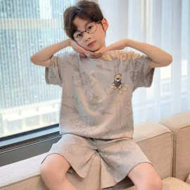 男孩新款儿童睡衣夏季薄款短袖短裤男童家居服时尚中大童卡通套装