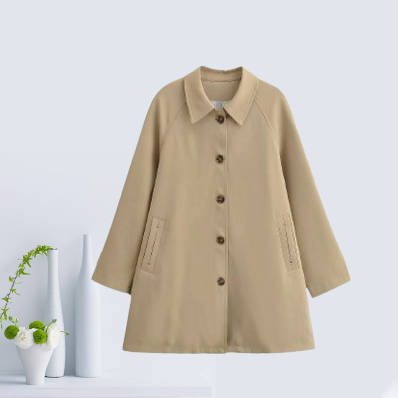 Cross-Border 2026 Women's Mid-Length Trench Coat, Simple Early Spring and Autumn Jacket, Korean Style Loose Fit, Solid Color Versatile Outerwear for Students