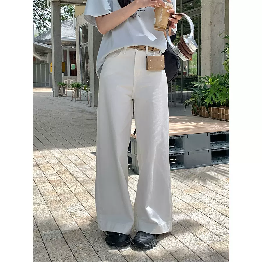 黄峥皮带腰包装饰阔腿直筒牛仔裤女2025夏潮流休闲百搭长裤520322
