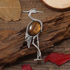 復古仿松石丹頂鶴多色大衣別針女仙鶴鷺鳥動物毛衣配飾胸針