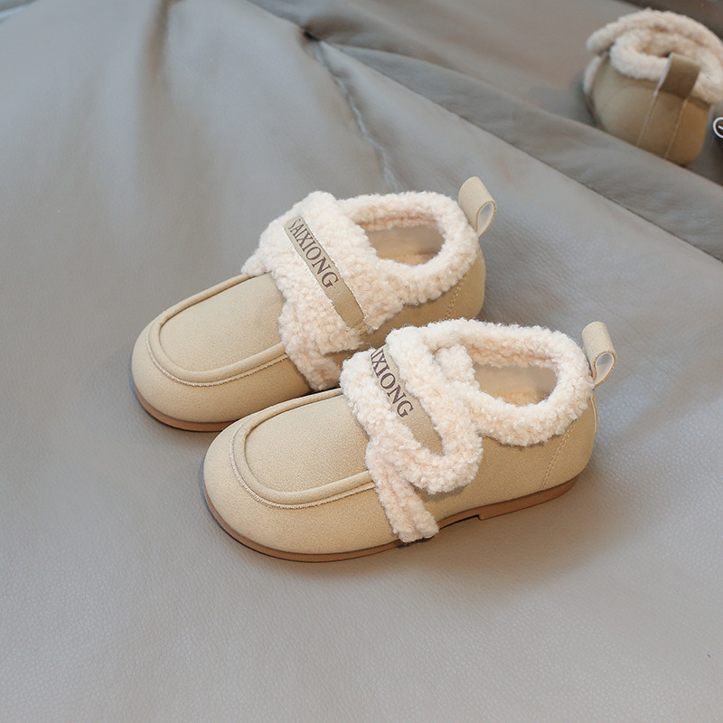 Scarpe per bambini in cotone 2024 in pelle scamosciata con suola morbida per ragazzi e ragazze, scarpe calde versatili per bambini in lana d'agnello_voghion.com