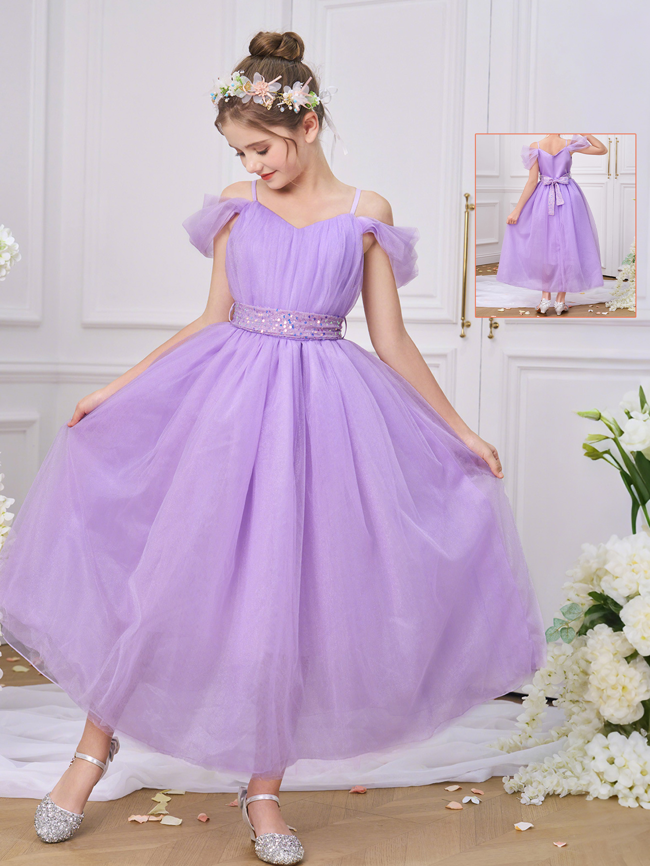 Vestidos para niños, vestidos de princesa, faldas de malla con lentejuelas, vestidos de tutú de escenario de temperamento de tela forjada, vestidos de fiesta para niñas, vestidos de noche
