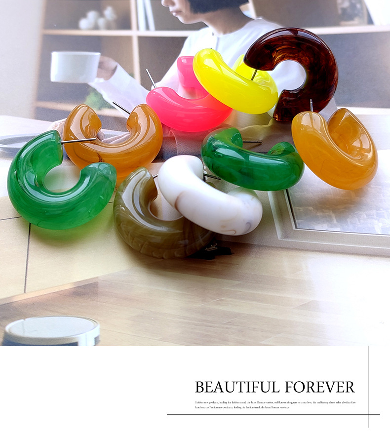 8g Weight Ear Studs Classification 1 Pair Quantity 1 Pair Simple Style C Shape Stoving Varnish Arylic Ear Studs