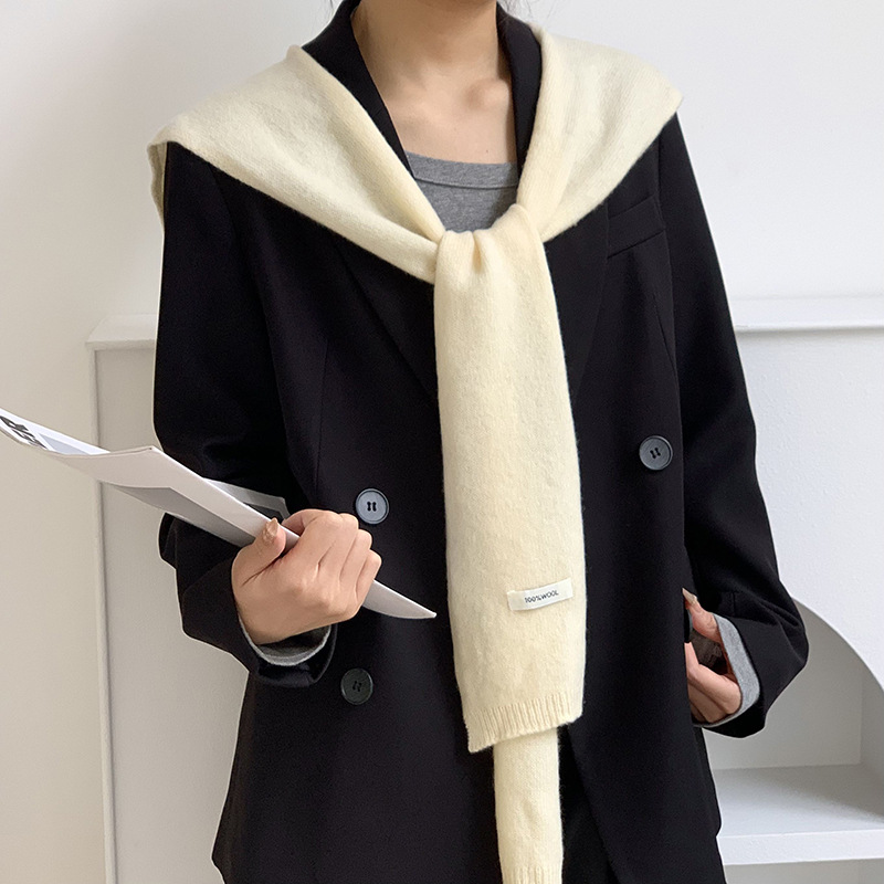 Tejido de lana pura con un chal de aire acondicionado de mujer cuello falso decoración bufandas de nudos hombros cálidos manteniendo el cuello