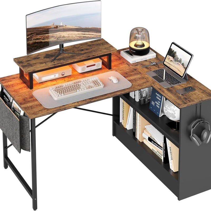Practical L-Shaped Desk Corner Desk Double Computer Desk Home Office Gaming Workstation with Storage Cabinet