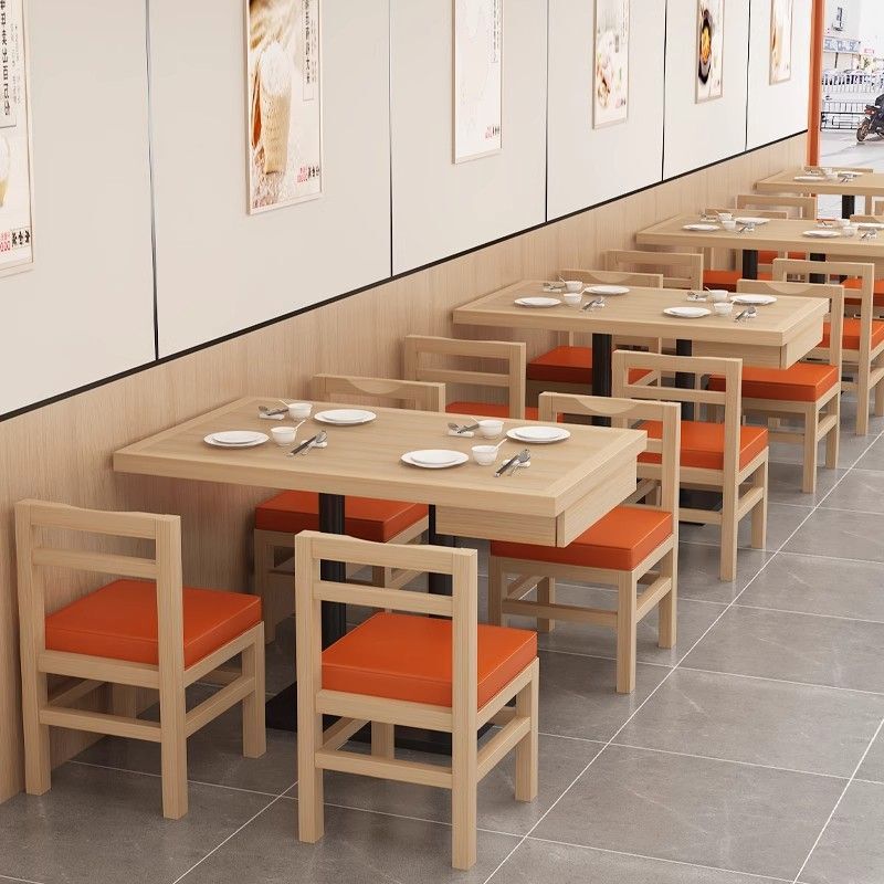米村拌饭同款桌椅实木商用小吃快餐店面馆带抽屉靠墙卡座桌椅组合|undefined