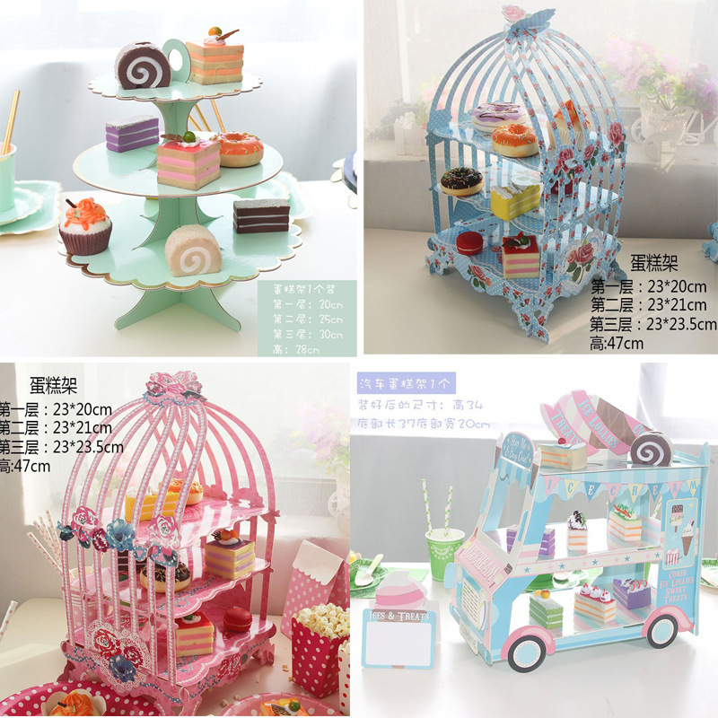 Birthday Party Cake Stand Three-Layer Paper Cake Stand Cake Plate Tray Paper Cup Snack Stand Display Stand Wedding