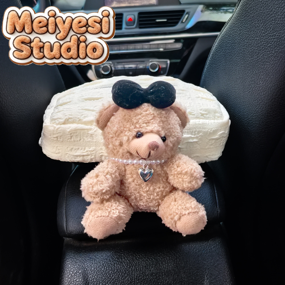Caja de toallas de automóvil reposabrazos asiento de automóvil caja de dibujo de cartón decoración adorable oso caricatura en línea para mujeres image 1