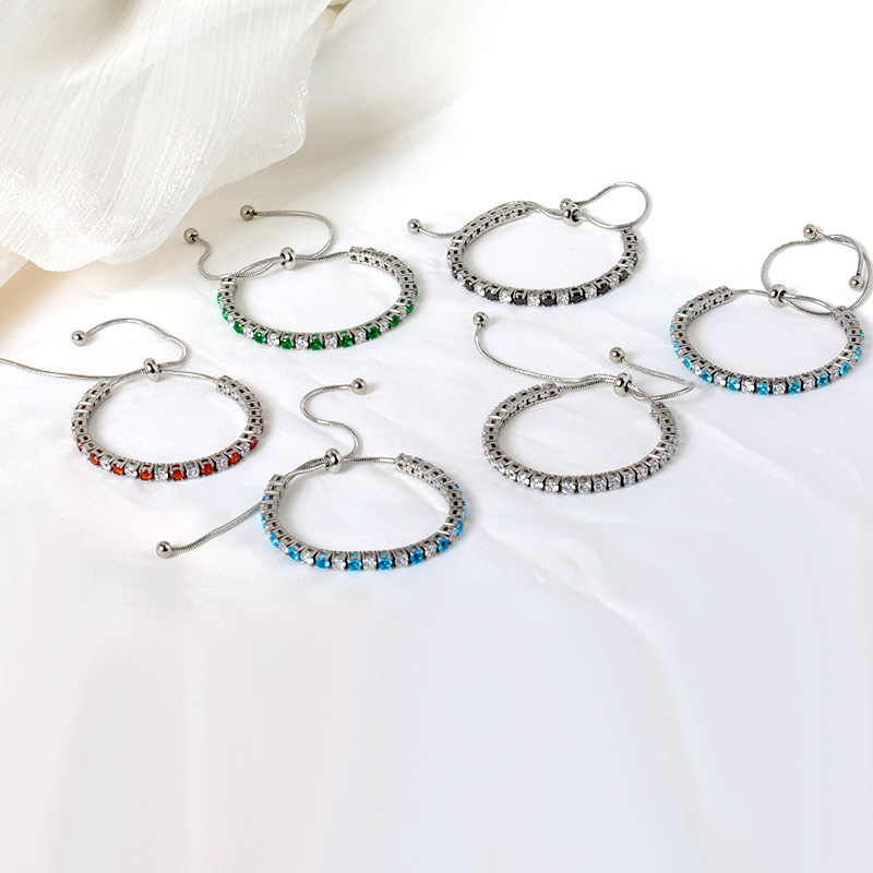 Fashionable Gradient Adjustable 3mm Zircon Bracelet 316 Stainless Steel Round Full Diamond Bracelet Simple Cross-Border Jewelry