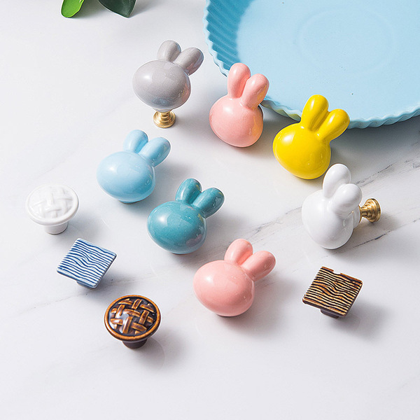 Cute color rabbit children's room drawer single -hole pull handwater…