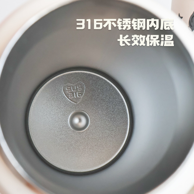 创意卡通绘画图案熊猫手提保温杯 一盖双饮吸管水壶不锈钢真空杯|undefined
