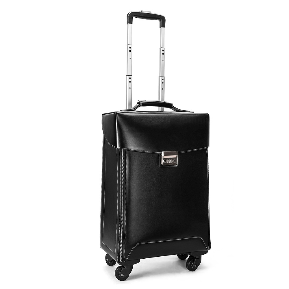 Vali xách tay 20 inch da khóa mật khẩu cao cấp cho doanh nhân — đen, màu cam