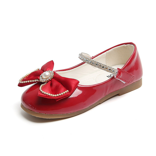 Sweet Big Red Girls Leather Shoes  Spring New Children's Shoes Cute Bow Princess Shoes Children's Shoes