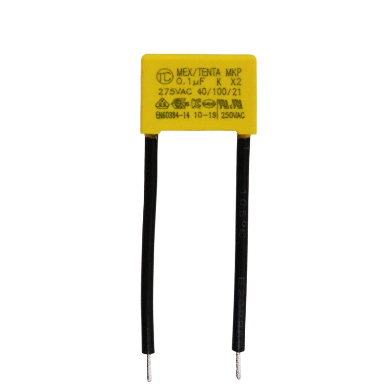 [ конденсатор X2 от TC Китай, с проводом 0.1uF 275V, корпус размеры 18x12x6, мягкий провод, конденсатор]
