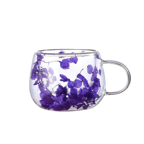 Real dried flower double-layer glass cup creative high borosilicate heat-resistant water cup net red milk coffee cup tea cup